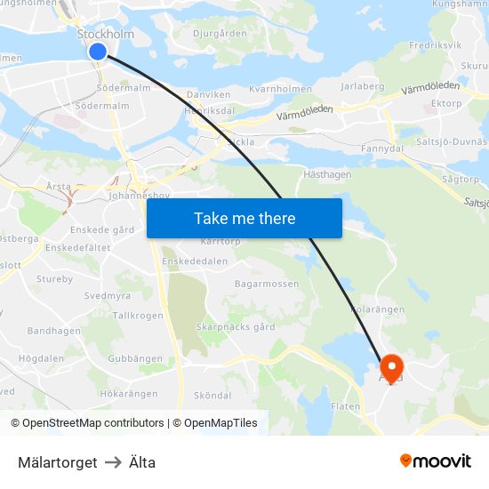 Mälartorget to Älta map