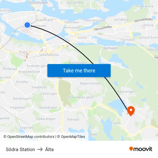 Södra Station to Älta map
