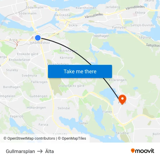 Gullmarsplan to Älta map