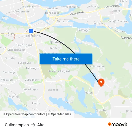 Gullmarsplan to Älta map