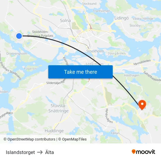 Islandstorget to Älta map