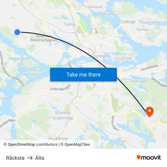 Råcksta to Älta map