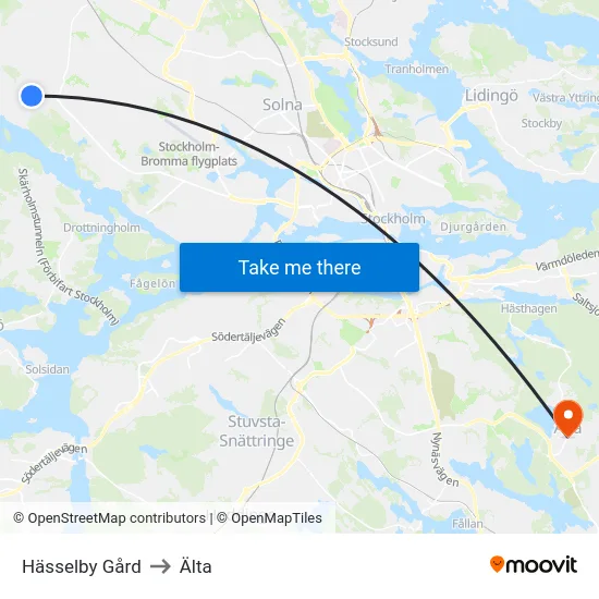 Hässelby Gård to Älta map