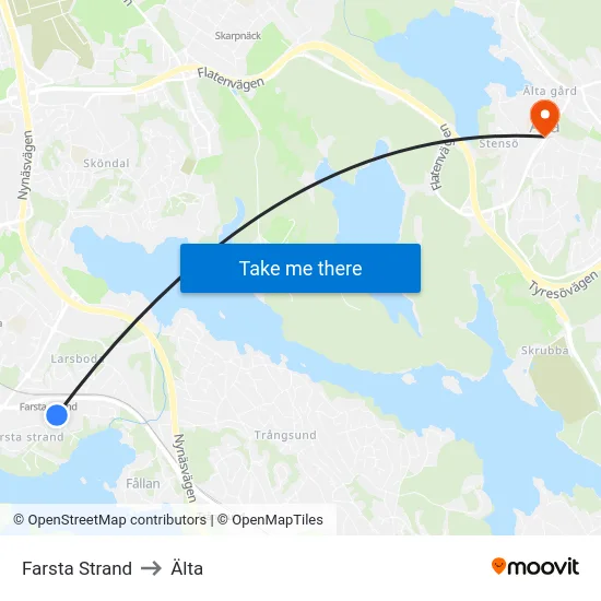 Farsta Strand to Älta map