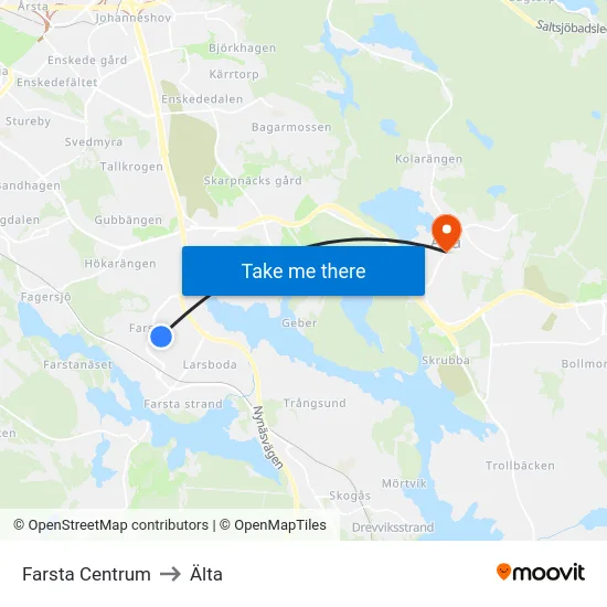 Farsta Centrum to Älta map
