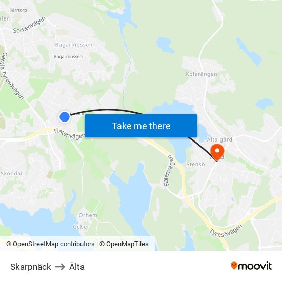 Skarpnäck to Älta map
