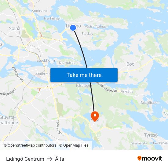 Lidingö Centrum to Älta map