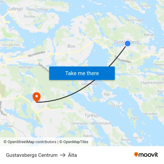 Gustavsbergs Centrum to Älta map