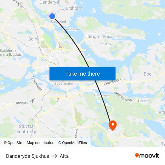 Danderyds Sjukhus to Älta map