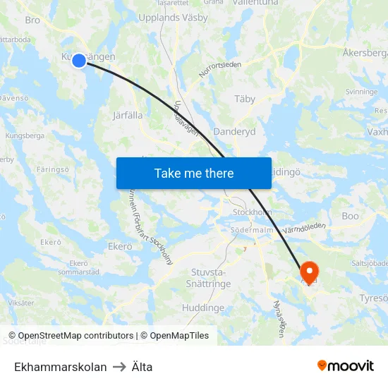 Ekhammarskolan to Älta map