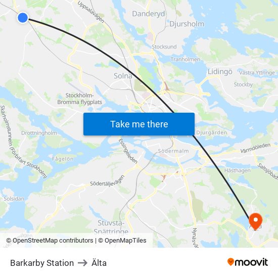 Barkarby Station to Älta map