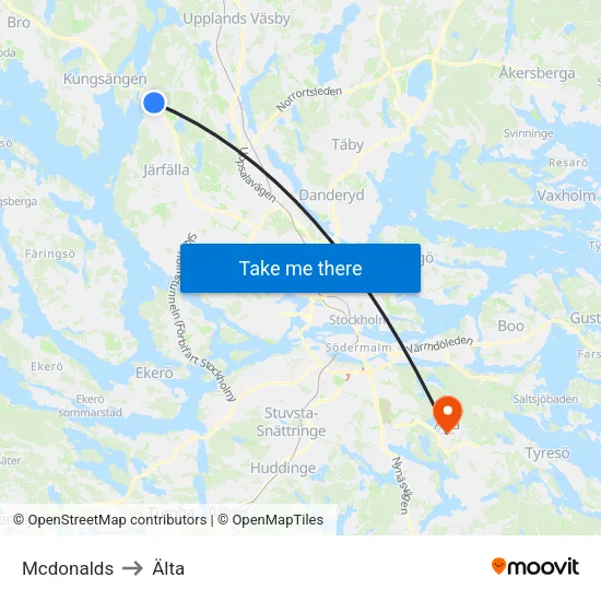 Mcdonalds to Älta map