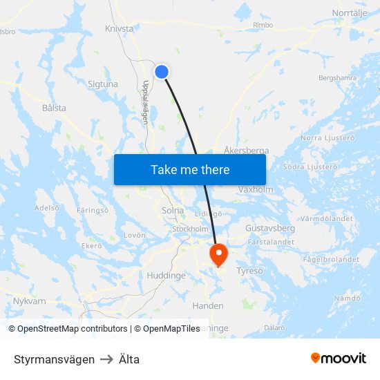 Styrmansvägen to Älta map