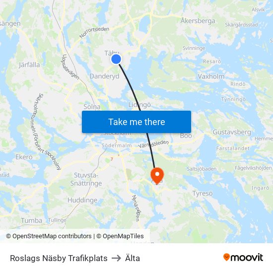 Roslags Näsby Trafikplats to Älta map