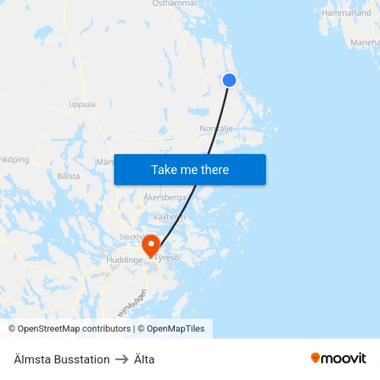 Älmsta Busstation to Älta map