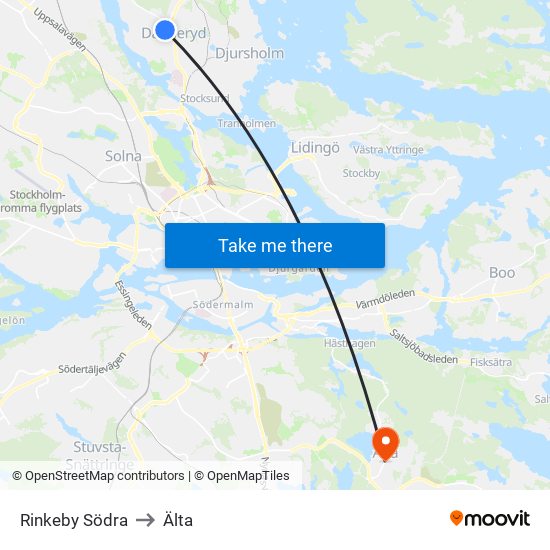 Rinkeby Södra to Älta map