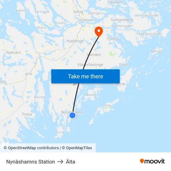 Nynäshamns Station to Älta map