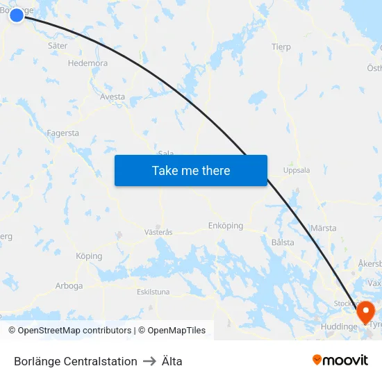 Borlänge Centralstation to Älta map