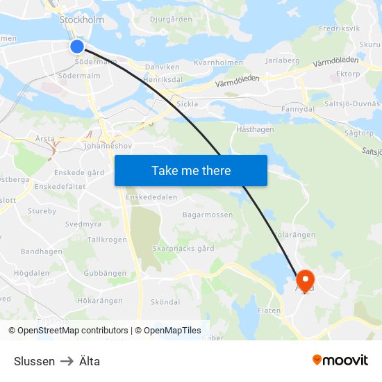 Slussen to Älta map