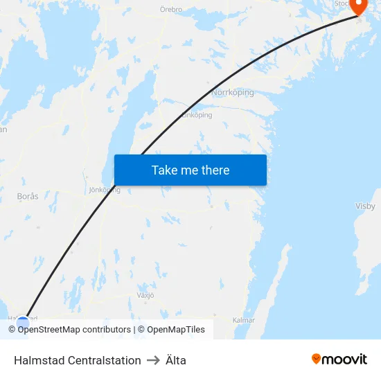 Halmstad Centralstation to Älta map