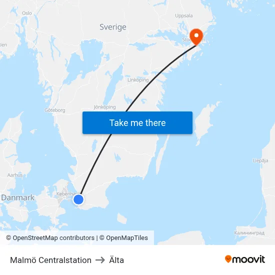 Malmö Centralstation to Älta map