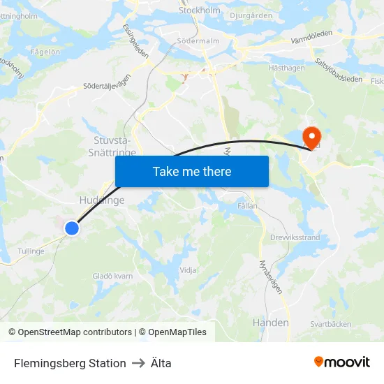 Flemingsberg Station to Älta map