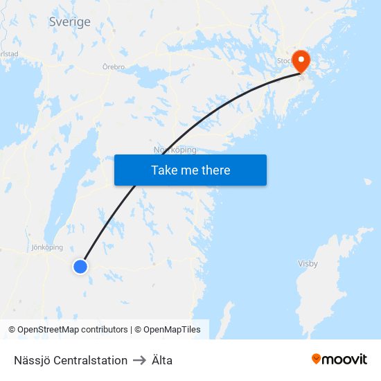 Nässjö Centralstation to Älta map