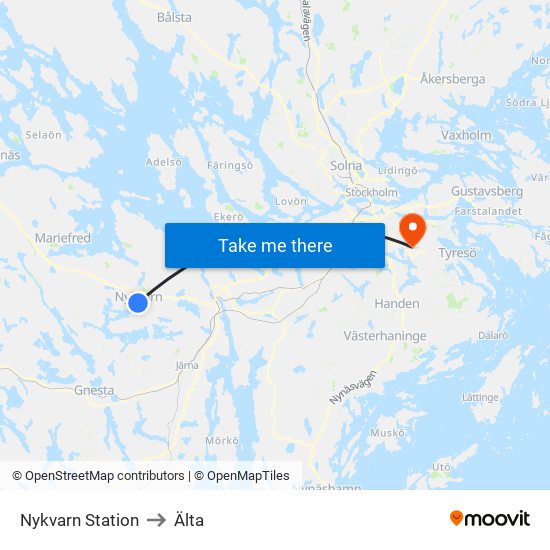 Nykvarn Station to Älta map