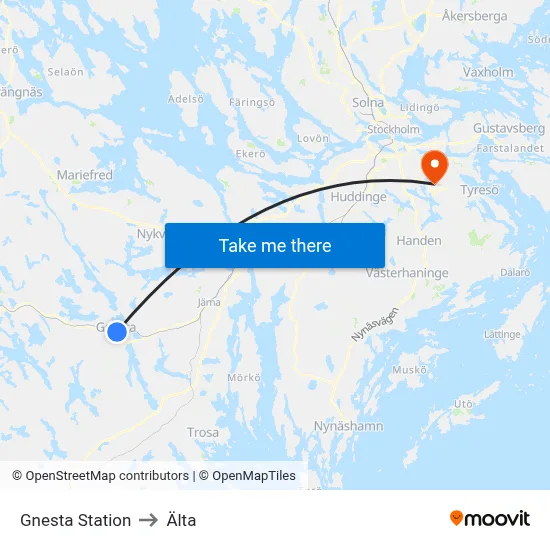 Gnesta Station to Älta map