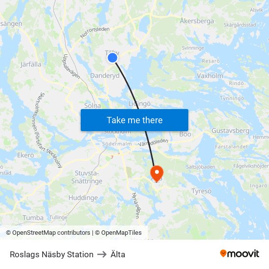 Roslags Näsby Station to Älta map