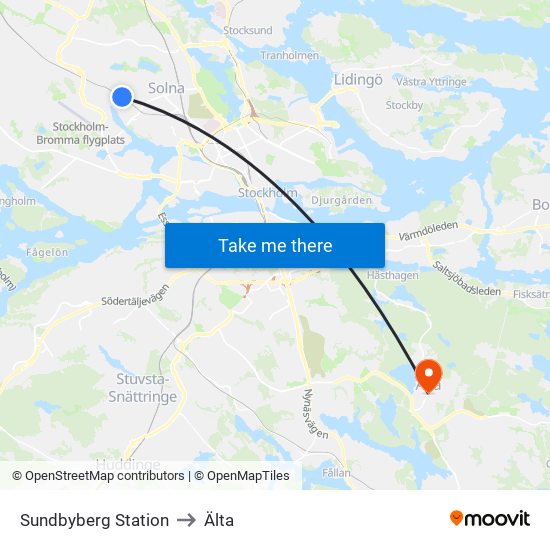 Sundbyberg Station to Älta map