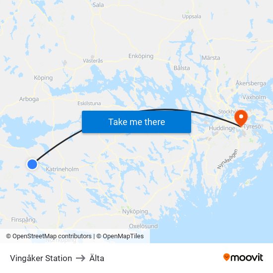 Vingåker Station to Älta map