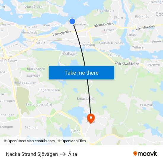 Nacka Strand Sjövägen to Älta map