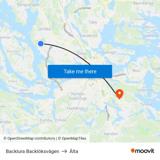 Backlura Backlöksvägen to Älta map