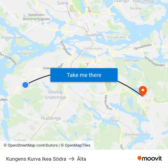 Kungens Kurva Ikea Södra to Älta map