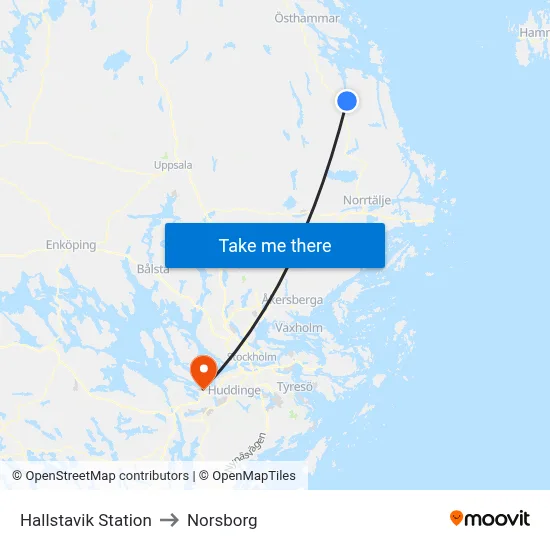 Hallstavik Station to Norsborg map