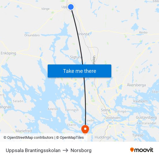 Uppsala Brantingsskolan to Norsborg map