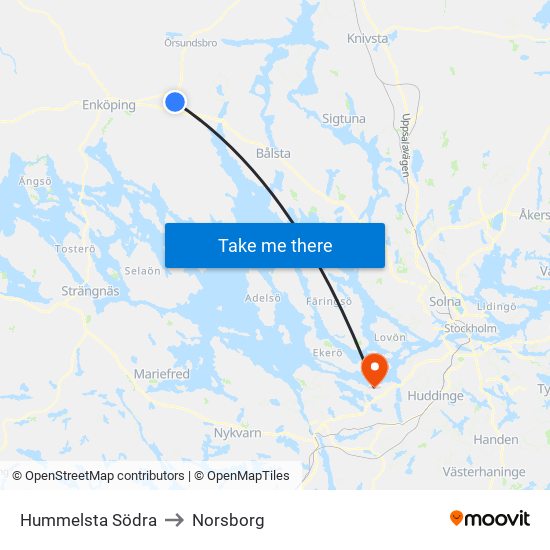 Hummelsta Södra to Norsborg map