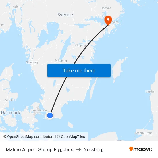 Malmö Airport Sturup Flygplats to Norsborg map