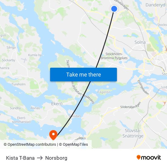 Kista T-Bana to Norsborg map
