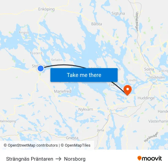 Strängnäs Präntaren to Norsborg map