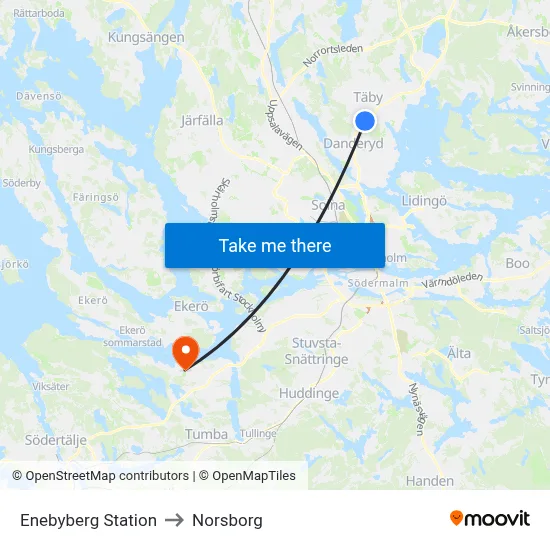 Enebyberg Station to Norsborg map