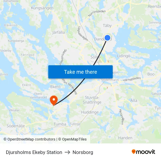 Djursholms Ekeby Station to Norsborg map