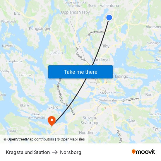 Kragstalund Station to Norsborg map