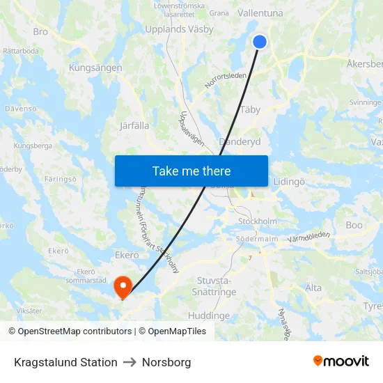Kragstalund Station to Norsborg map