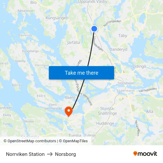 Norrviken Station to Norsborg map