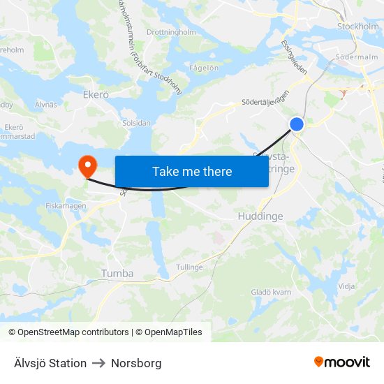 Älvsjö Station to Norsborg map