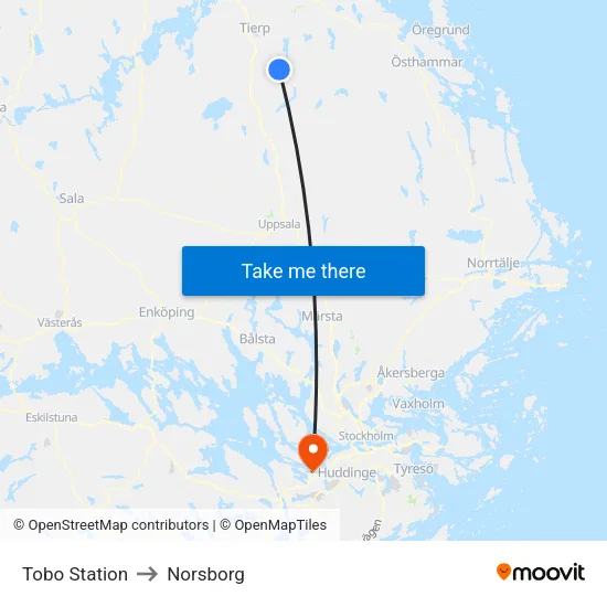 Tobo Station to Norsborg map