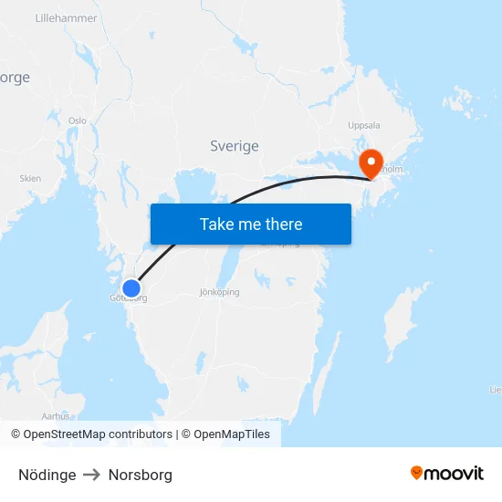 Nödinge to Norsborg map