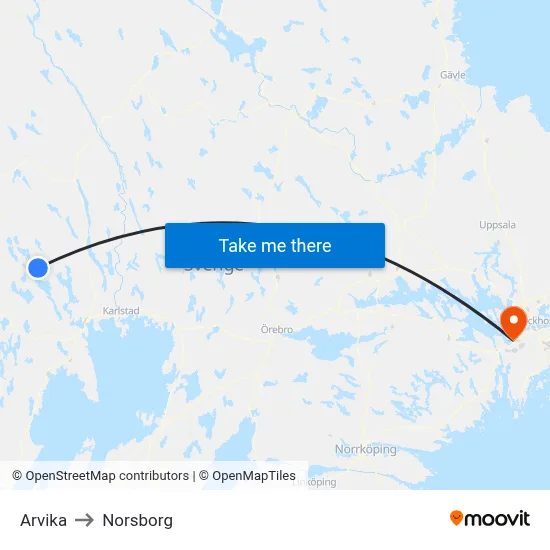 Arvika to Norsborg map